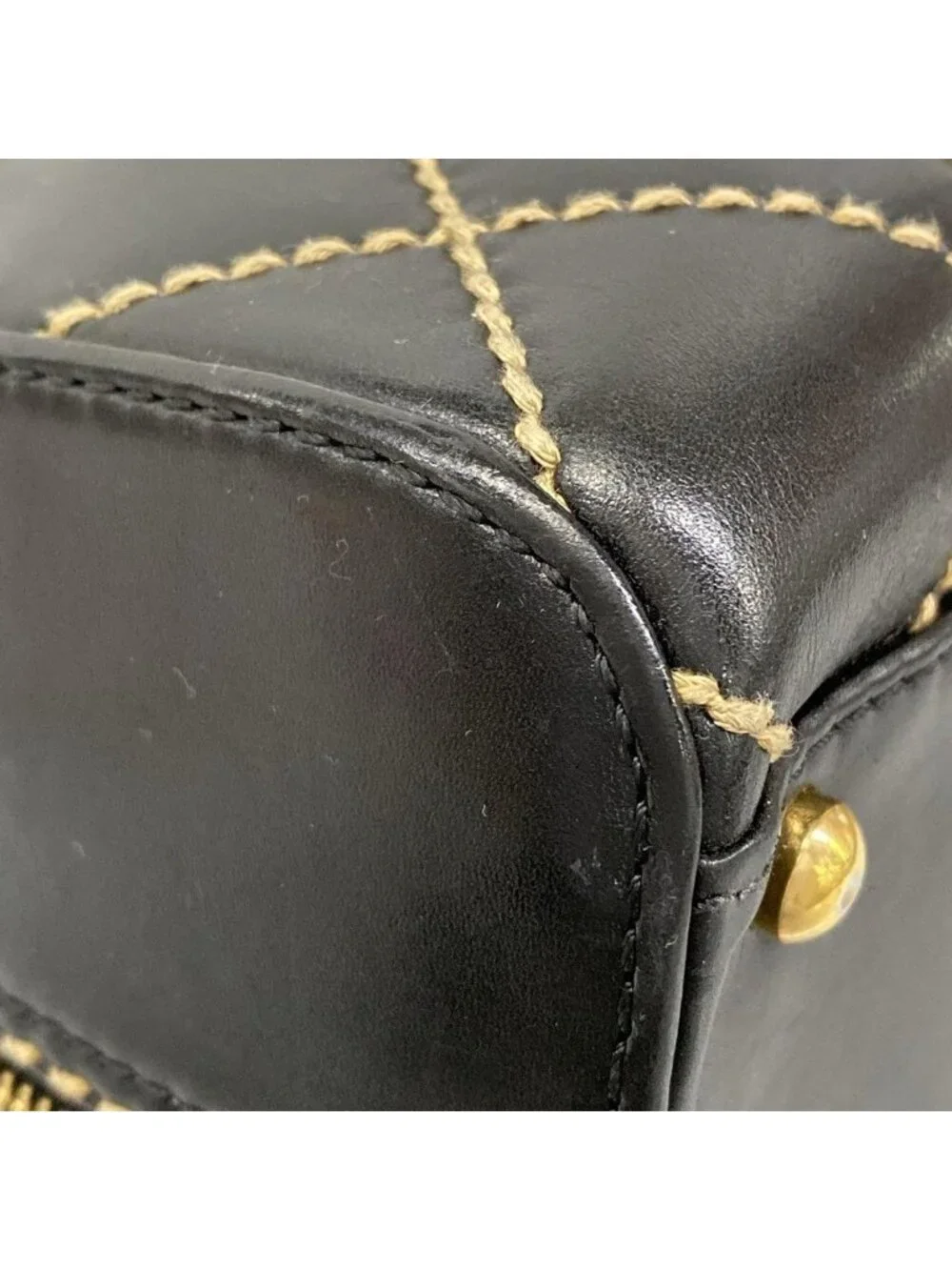 Chanel Handbag Wild Stitch Black Matte Gold Leather